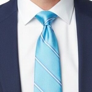Forsyth Mens Silk Blend Blue Striped Necktie Tie Formal‎ Business Event Wedding
